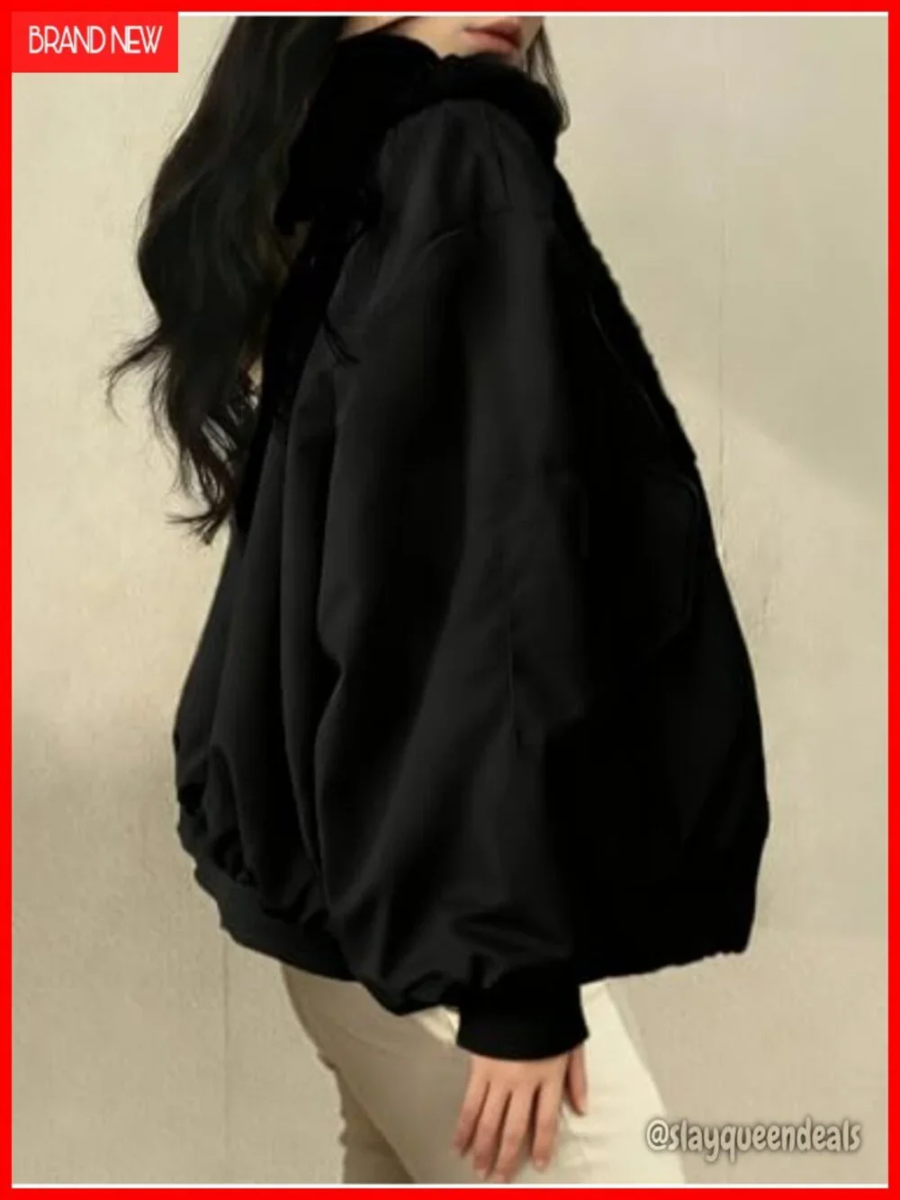 Oversized Hooded Fleece Puffer Jacket Reversible Long Sleeve Full Zipper Winter